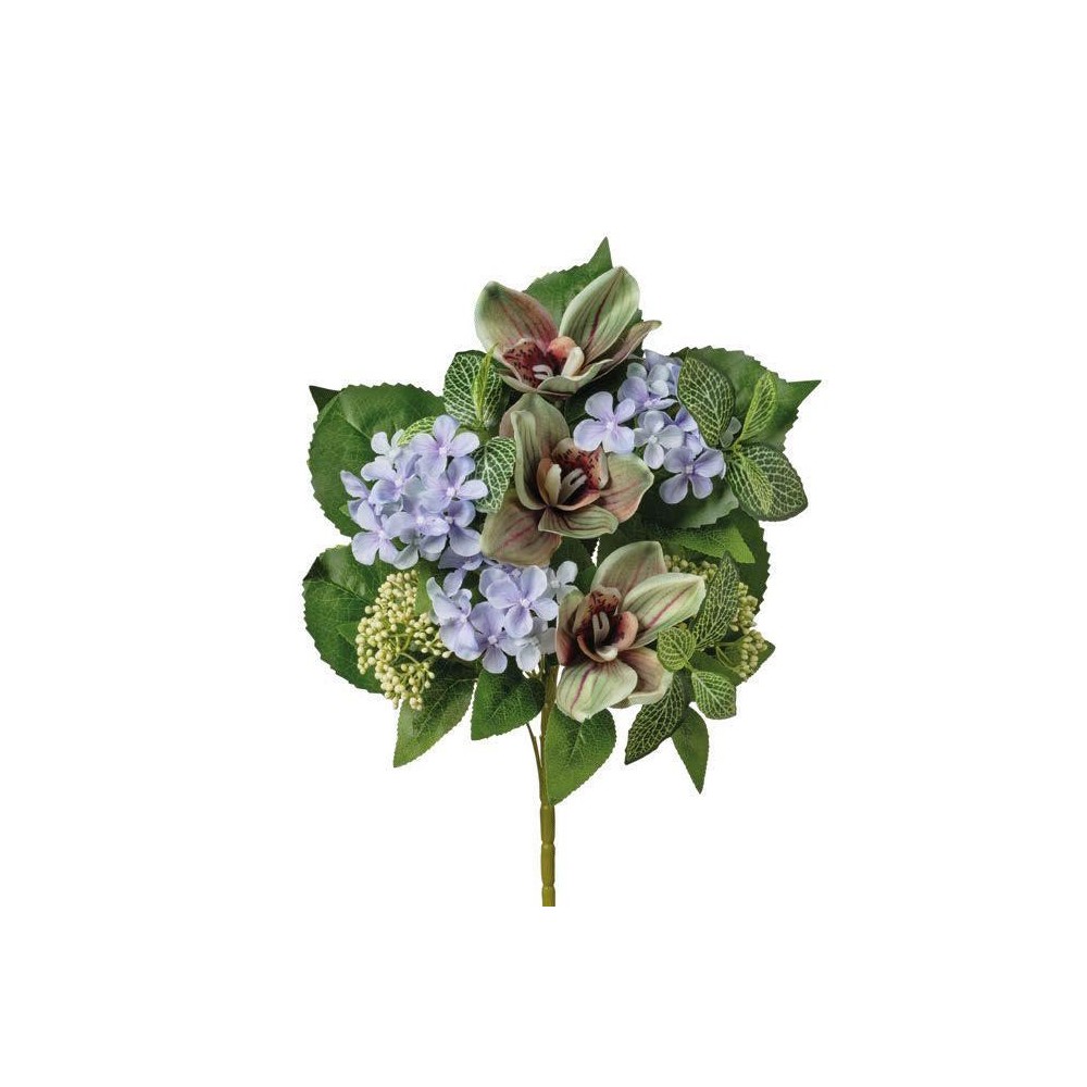 MAZZO FRONTALE ORCHIDEE ORTENSIE H45 VERDE